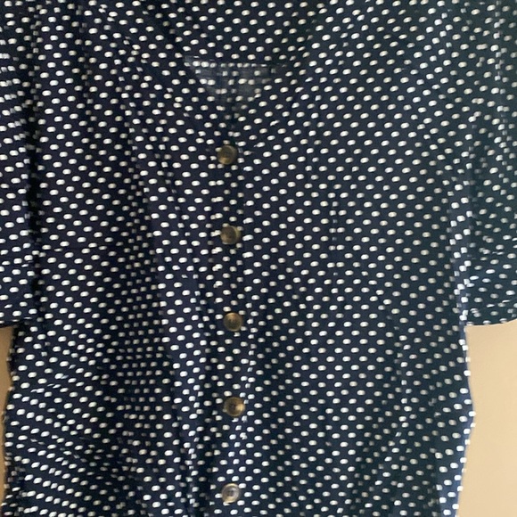 Ladies size medium black button down shirt with pocket dots - Picture 2 of 7